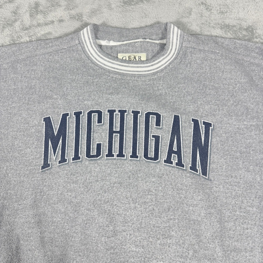 Vintage Gear For Sports Mens XL Michigan Sweatshirt Gray Striped Trim Crewneck - Picture 2 of 8